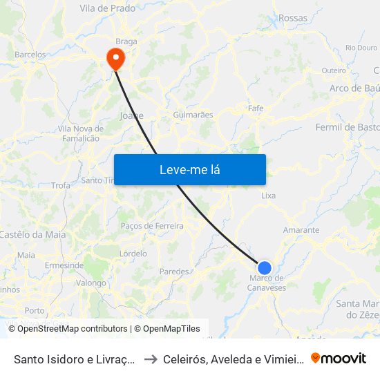 Santo Isidoro e Livração to Celeirós, Aveleda e Vimieiro map