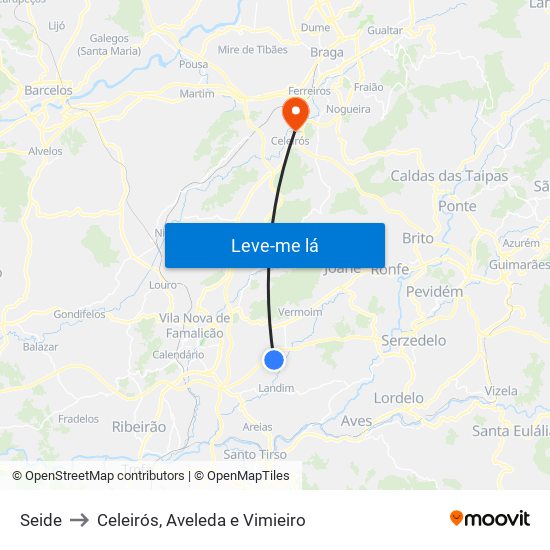 Seide to Celeirós, Aveleda e Vimieiro map