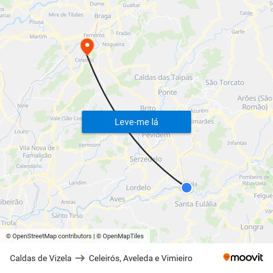 Caldas de Vizela to Celeirós, Aveleda e Vimieiro map