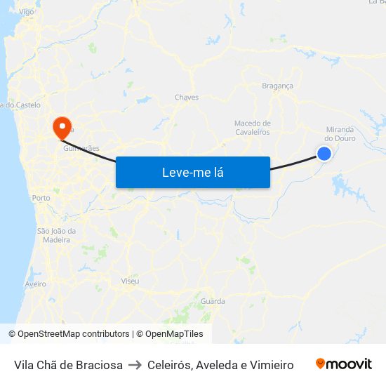 Vila Chã de Braciosa to Celeirós, Aveleda e Vimieiro map