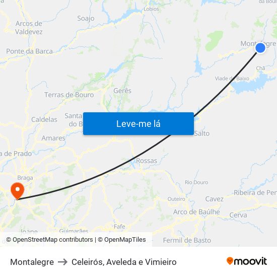 Montalegre to Celeirós, Aveleda e Vimieiro map