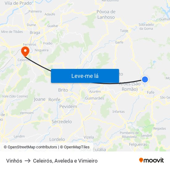 Vinhós to Celeirós, Aveleda e Vimieiro map