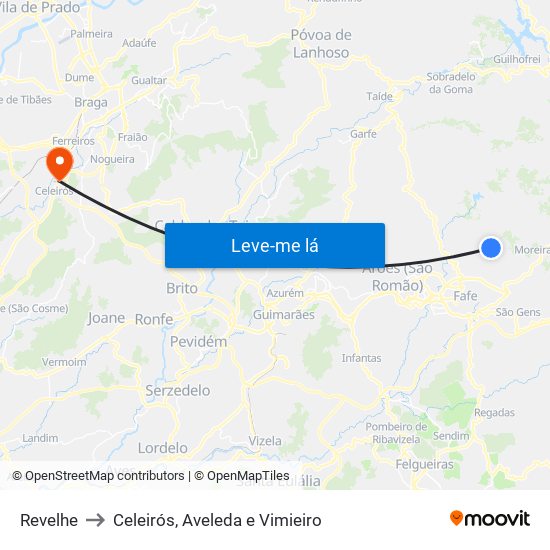 Revelhe to Celeirós, Aveleda e Vimieiro map