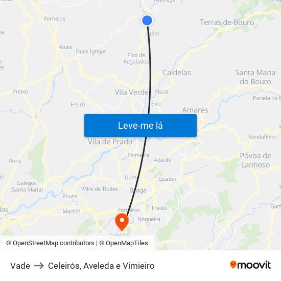 Vade to Celeirós, Aveleda e Vimieiro map