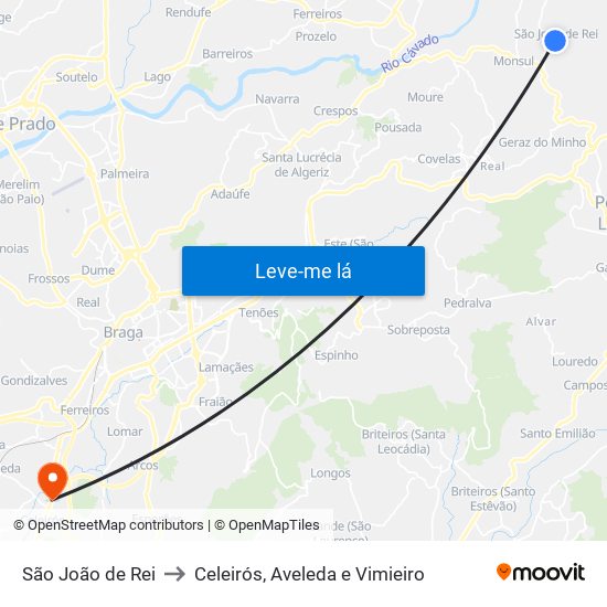 São João de Rei to Celeirós, Aveleda e Vimieiro map