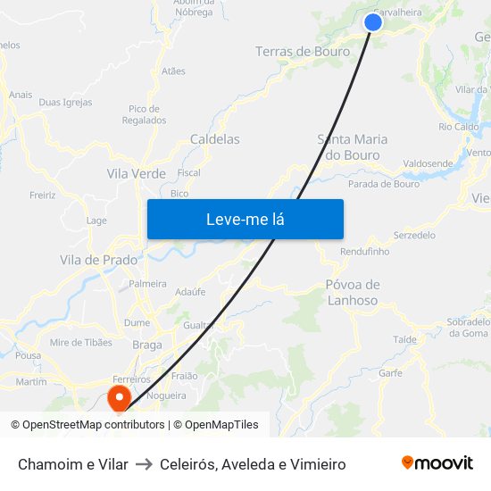 Chamoim e Vilar to Celeirós, Aveleda e Vimieiro map