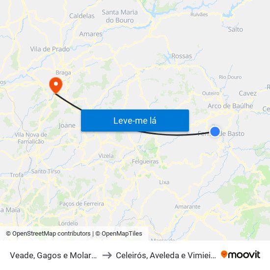 Veade, Gagos e Molares to Celeirós, Aveleda e Vimieiro map