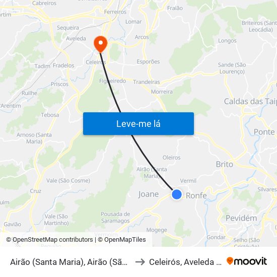 Airão (Santa Maria), Airão (São João) e Vermil to Celeirós, Aveleda e Vimieiro map