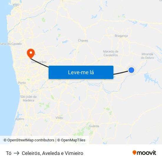 Tó to Celeirós, Aveleda e Vimieiro map