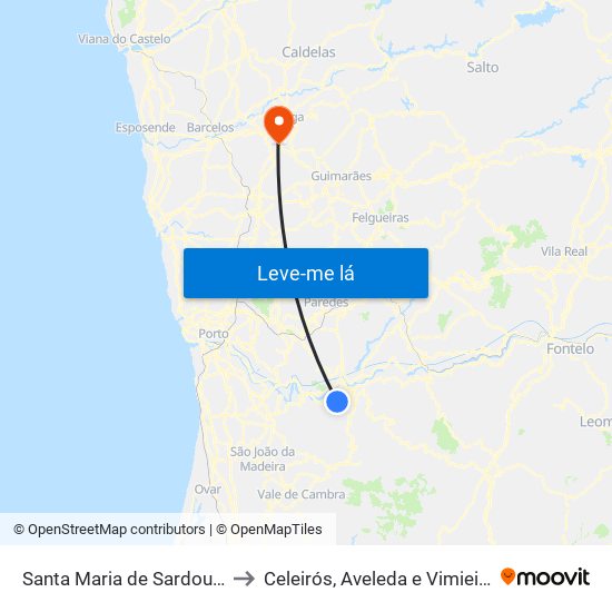 Santa Maria de Sardoura to Celeirós, Aveleda e Vimieiro map