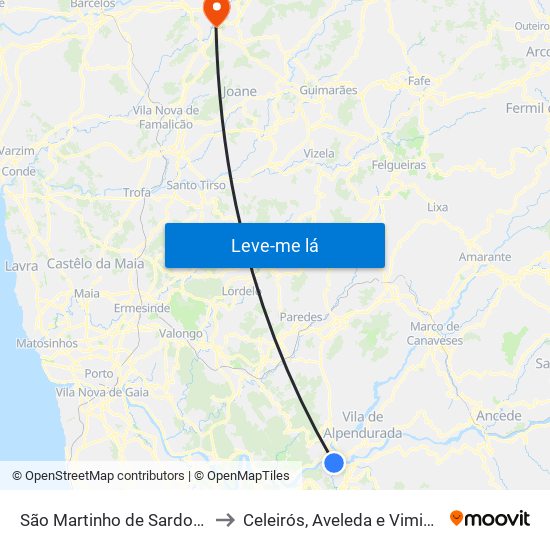 São Martinho de Sardoura to Celeirós, Aveleda e Vimieiro map