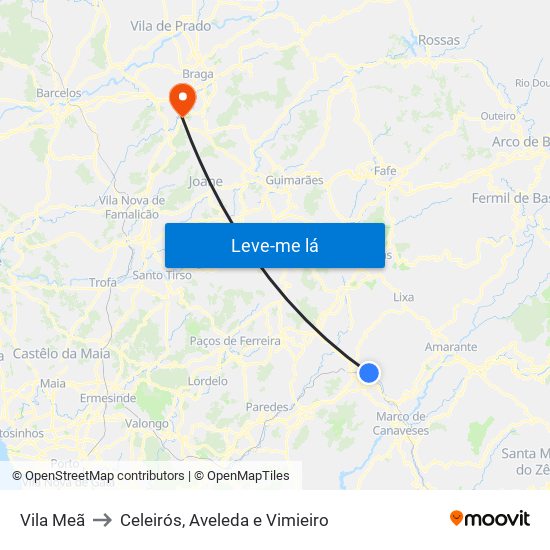 Vila Meã to Celeirós, Aveleda e Vimieiro map