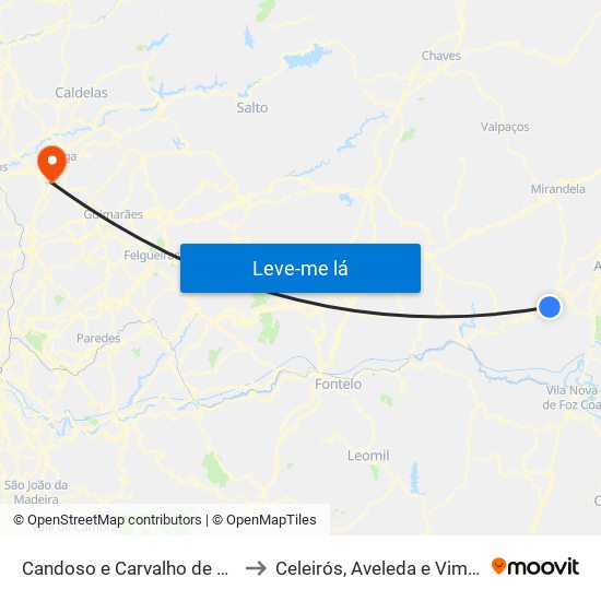 Candoso e Carvalho de Egas to Celeirós, Aveleda e Vimieiro map