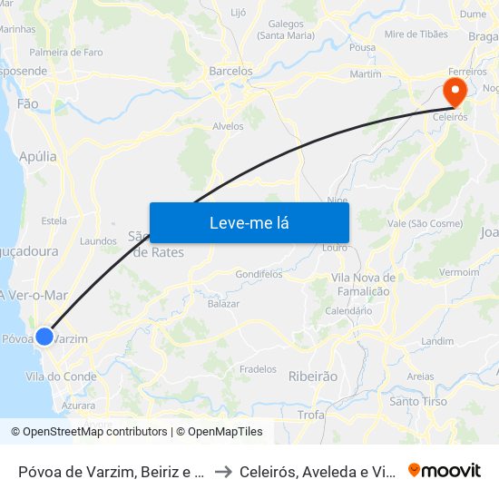 Póvoa de Varzim, Beiriz e Argivai to Celeirós, Aveleda e Vimieiro map