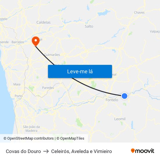 Covas do Douro to Celeirós, Aveleda e Vimieiro map