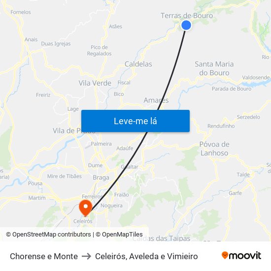 Chorense e Monte to Celeirós, Aveleda e Vimieiro map