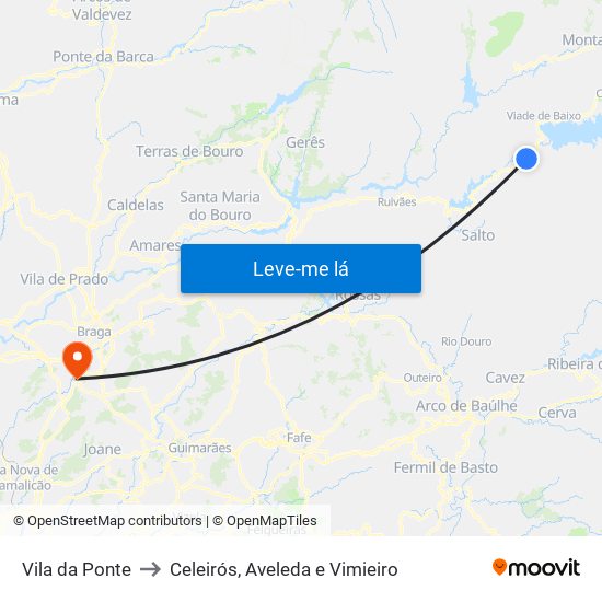 Vila da Ponte to Celeirós, Aveleda e Vimieiro map