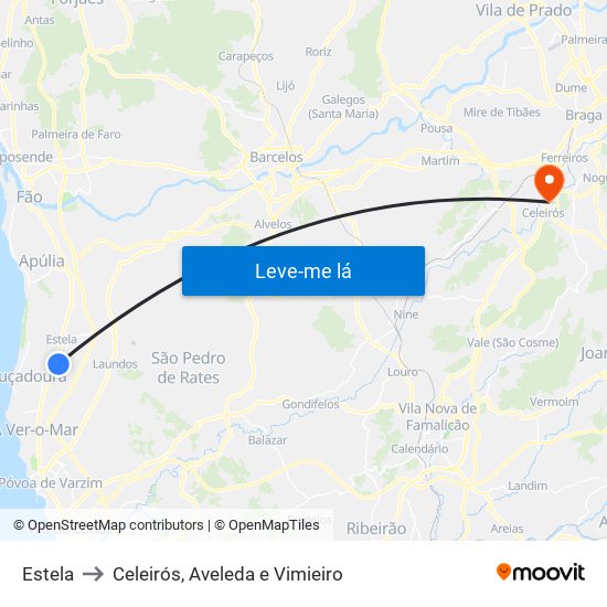 Estela to Celeirós, Aveleda e Vimieiro map