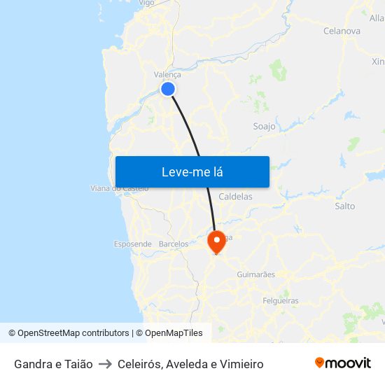 Gandra e Taião to Celeirós, Aveleda e Vimieiro map