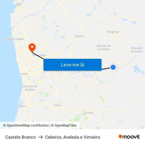 Castelo Branco to Celeirós, Aveleda e Vimieiro map