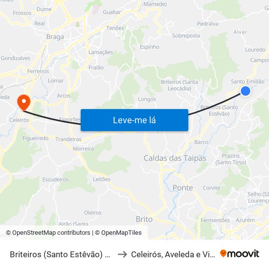 Briteiros (Santo Estêvão) e Donim to Celeirós, Aveleda e Vimieiro map