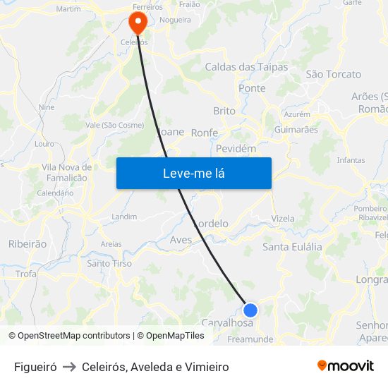 Figueiró to Celeirós, Aveleda e Vimieiro map
