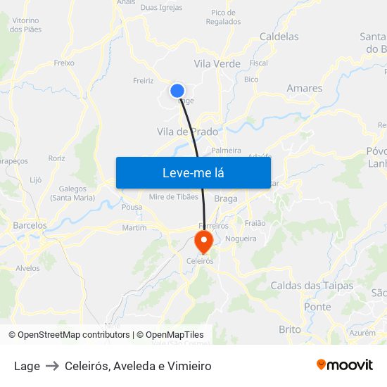 Lage to Celeirós, Aveleda e Vimieiro map