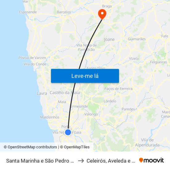 Santa Marinha e São Pedro da Afurada to Celeirós, Aveleda e Vimieiro map