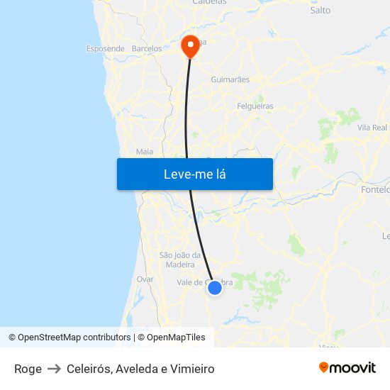 Roge to Celeirós, Aveleda e Vimieiro map