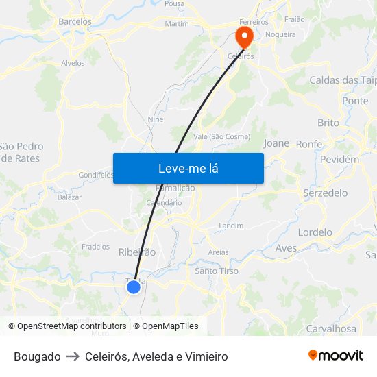 Bougado to Celeirós, Aveleda e Vimieiro map
