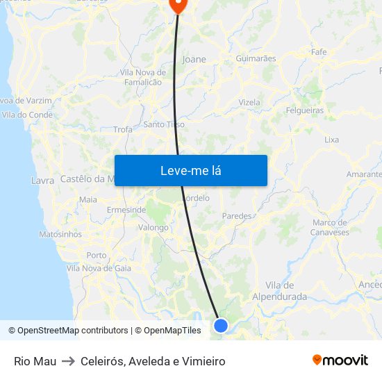 Rio Mau to Celeirós, Aveleda e Vimieiro map