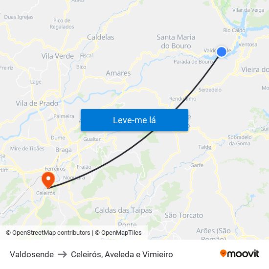 Valdosende to Celeirós, Aveleda e Vimieiro map