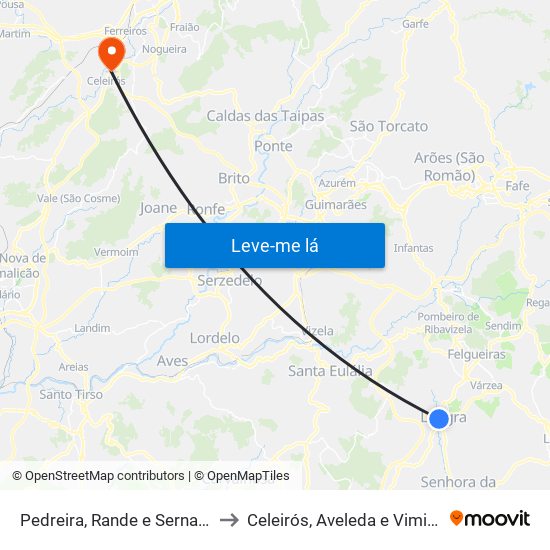 Pedreira, Rande e Sernande to Celeirós, Aveleda e Vimieiro map