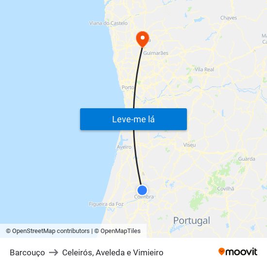 Barcouço to Celeirós, Aveleda e Vimieiro map