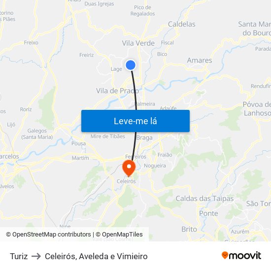 Turiz to Celeirós, Aveleda e Vimieiro map