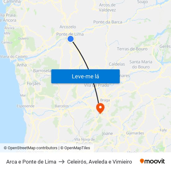 Arca e Ponte de Lima to Celeirós, Aveleda e Vimieiro map