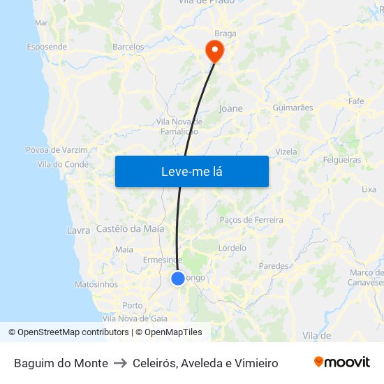 Baguim do Monte to Celeirós, Aveleda e Vimieiro map