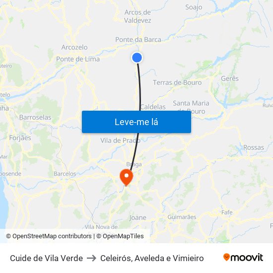 Cuide de Vila Verde to Celeirós, Aveleda e Vimieiro map