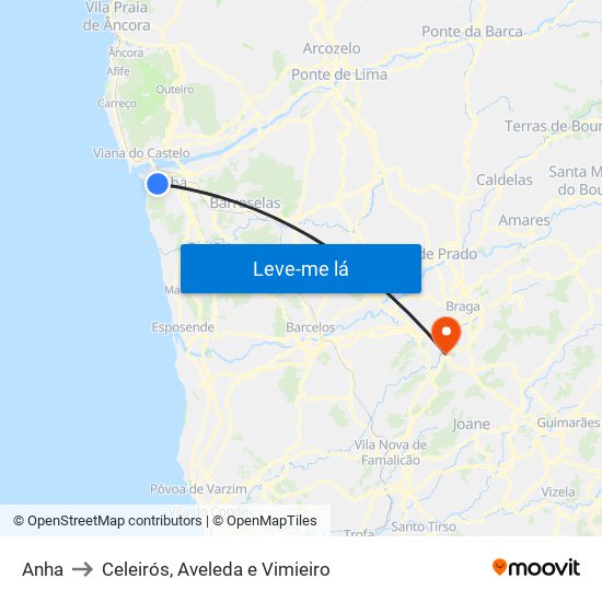 Anha to Celeirós, Aveleda e Vimieiro map