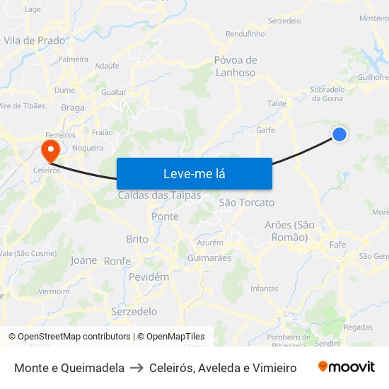 Monte e Queimadela to Celeirós, Aveleda e Vimieiro map