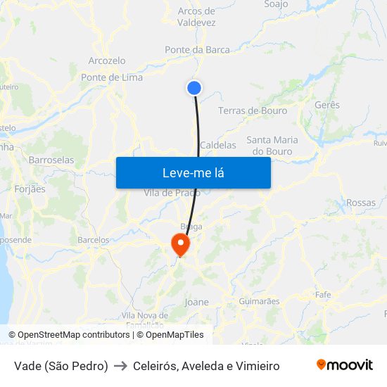 Vade (São Pedro) to Celeirós, Aveleda e Vimieiro map