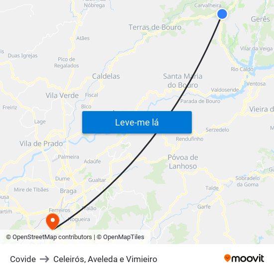 Covide to Celeirós, Aveleda e Vimieiro map