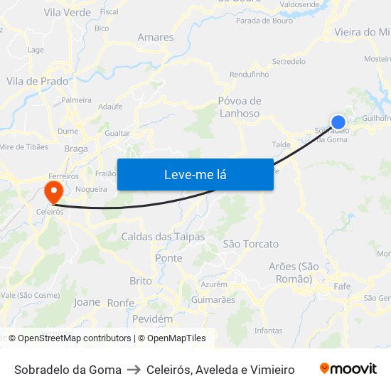 Sobradelo da Goma to Celeirós, Aveleda e Vimieiro map