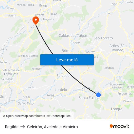 Regilde to Celeirós, Aveleda e Vimieiro map