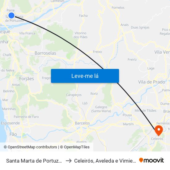 Santa Marta de Portuzelo to Celeirós, Aveleda e Vimieiro map