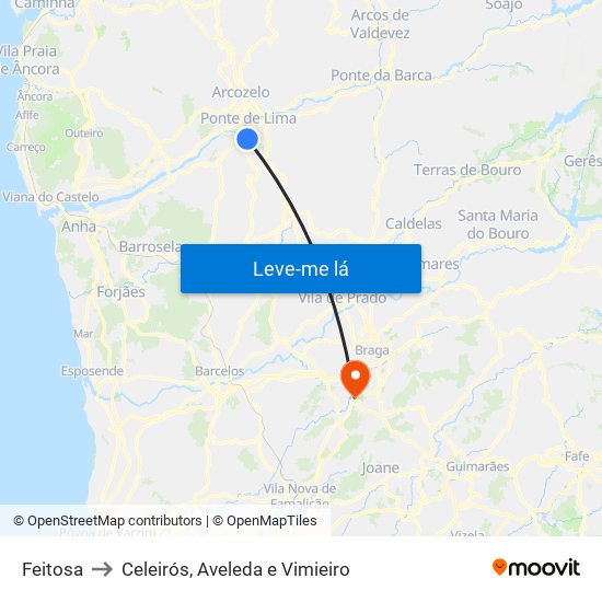 Feitosa to Celeirós, Aveleda e Vimieiro map