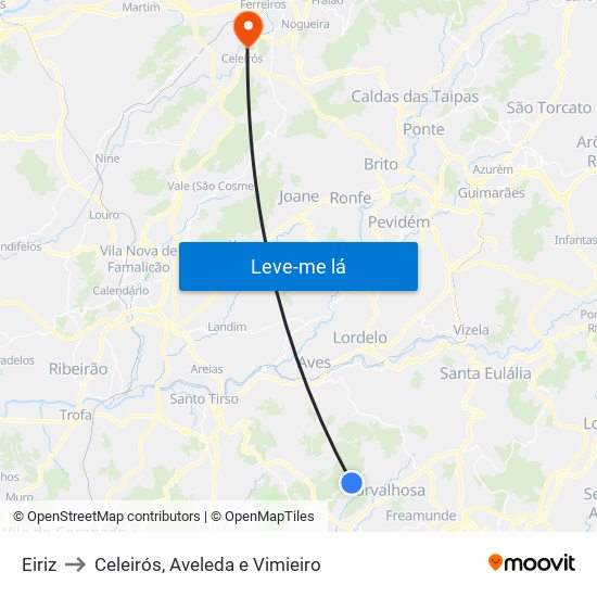 Eiriz to Celeirós, Aveleda e Vimieiro map