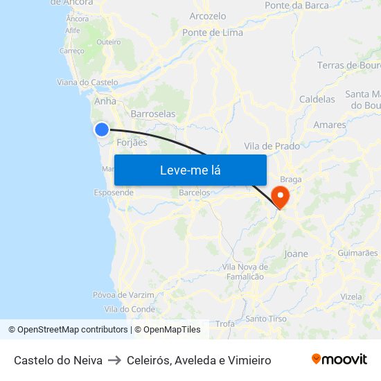 Castelo do Neiva to Celeirós, Aveleda e Vimieiro map