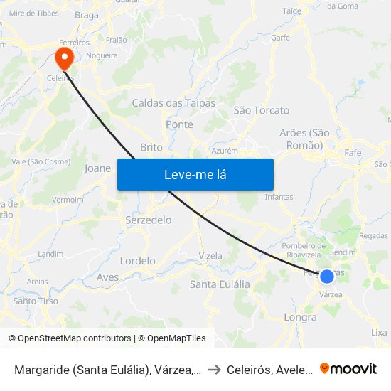 Margaride (Santa Eulália), Várzea, Lagares, Varziela e Moure to Celeirós, Aveleda e Vimieiro map