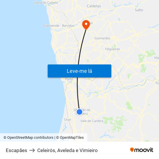 Escapães to Celeirós, Aveleda e Vimieiro map